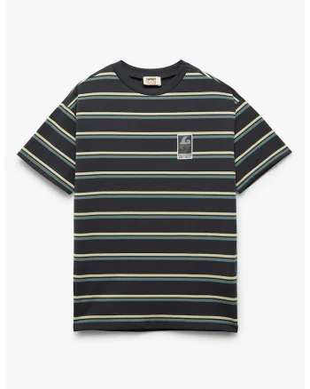 Tricou cu model in dungi, Negru/Galben pal/Albastru