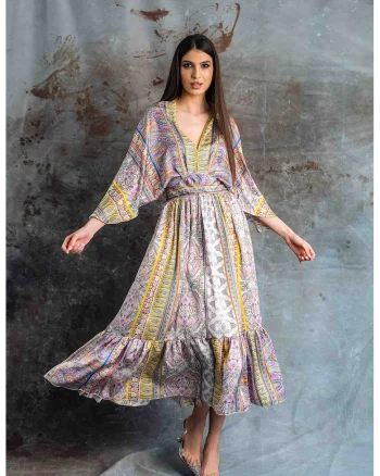 Rochie cu model, terminatie cu volan si aspect satinat Hollis, Multicolor