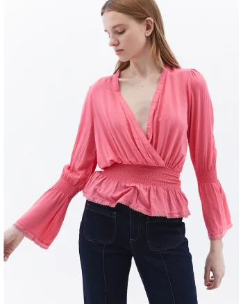Bluza cu decolteu adanc Vipdanluz, Roz deschis