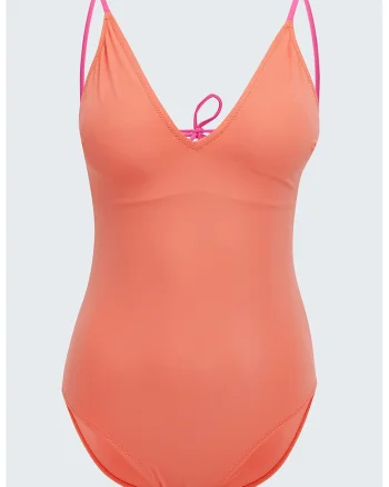 Costum de baie intreg cu decolteu in V, Coral