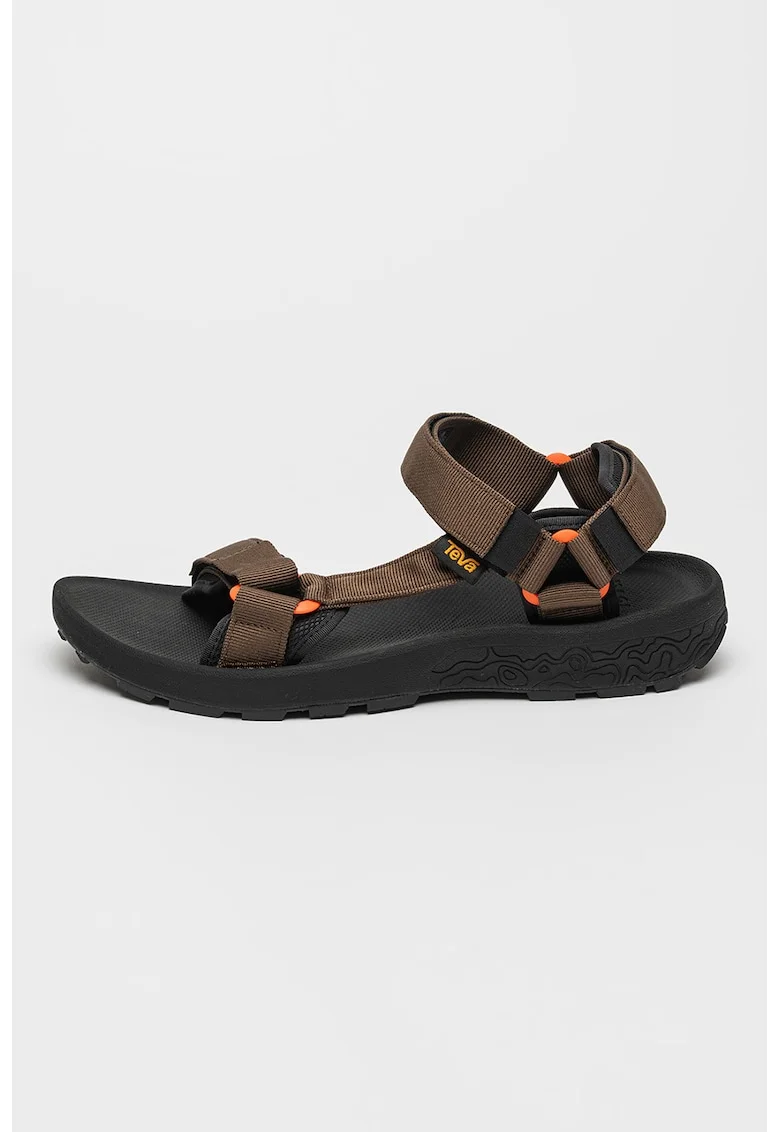 Sandale textile cu velcro, Negru/Maro taupe/Portocaliu mandarina