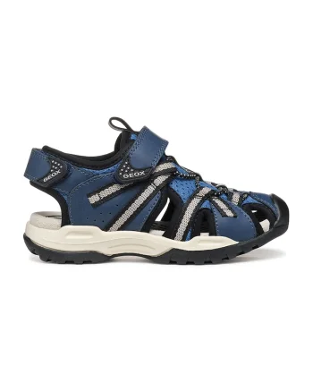 Sandale fisherman de piele ecologica si material textil Borealis, Negru/Gri/Albastru