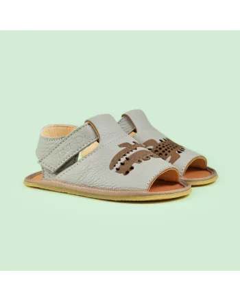 Sandale Barefoot din piele naturala, Gator, Gri, Gri