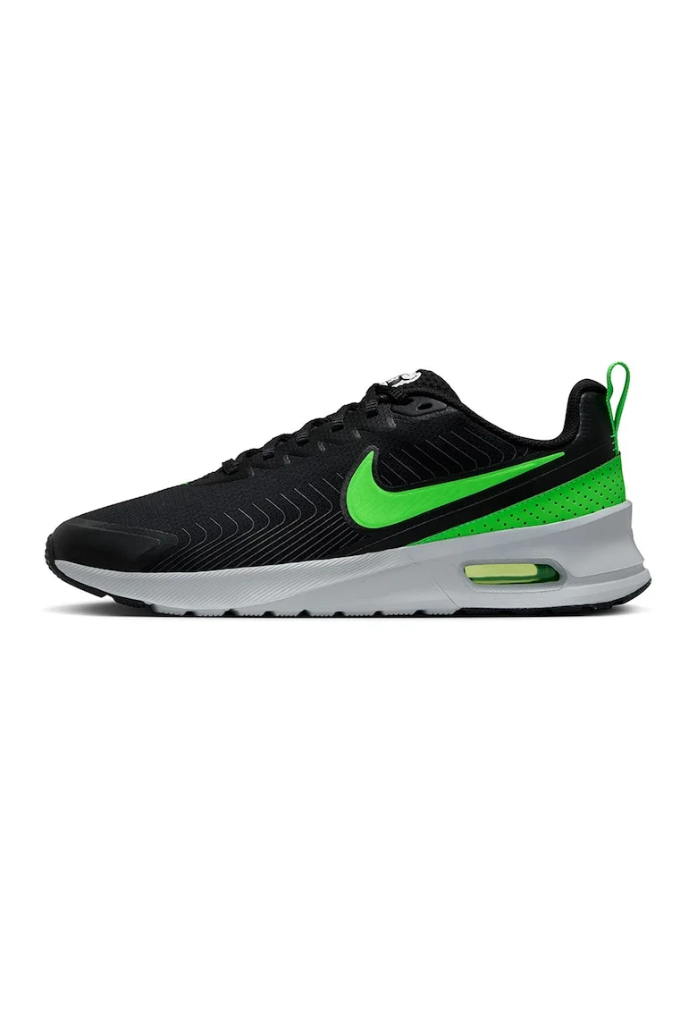 Pantofi sport din piele ecologica cu logo Air Max, Negru/Verde lime