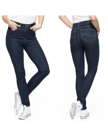Blugi Dama,  Skyler, W25-L33, Bumbac, Fermoar, Lungi, Talie Inalta, 5 Bunzuare, High-Quality, Albastru Inchis