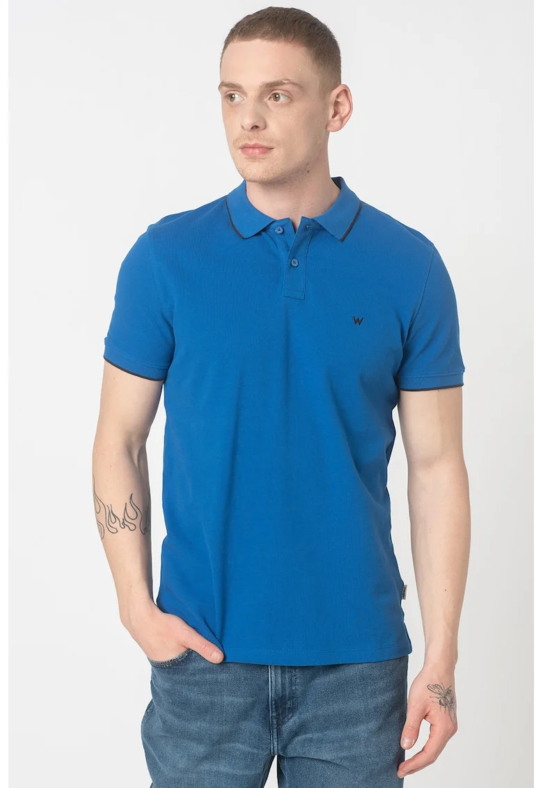 Tricou polo din pique cu logo, Albastru