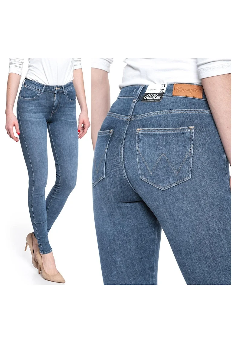 Blugi Dama,  Super Skinny 24/32, Bumbac, Zipper, Lung, 5 Buzunare 2 Mari 2 Medii Exterioare1 Mic Interior, Talie Medie, Albastru