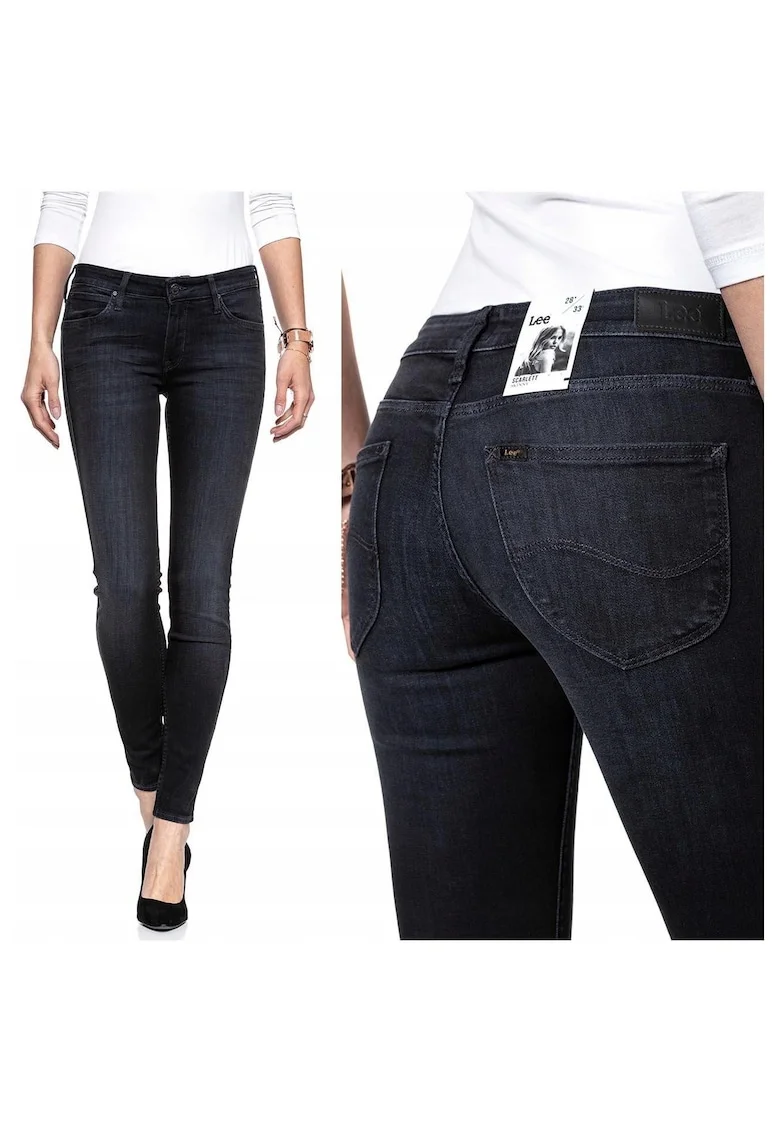 Blugi Dama,  Scarlett Skinny, W24-L31 US, Bumbac, Zipper, Lung, 5 Buzunare 2 Mari 2 Medii Externe 1 Mic Intern, Talie Medie / Regulata, Negru