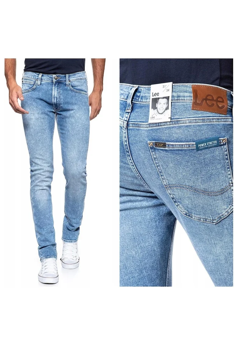 Blugi Barbati,  Luke, W26-L32, Bumbac, Fermoar, Lungi, Talie Medie, 5 Bunzuare, High-Quality, Albastru