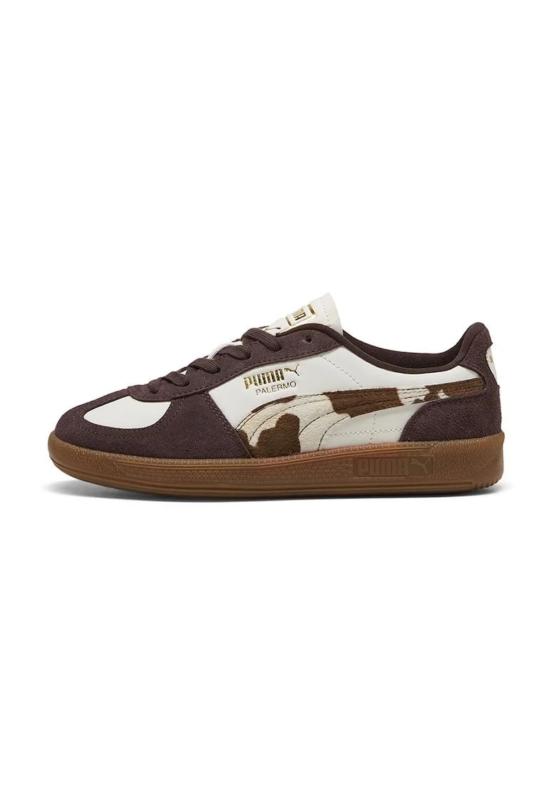 Pantofi sport Palermo de piele cu garnituri de piele intoarsa, Maro cognac/Alb fildes