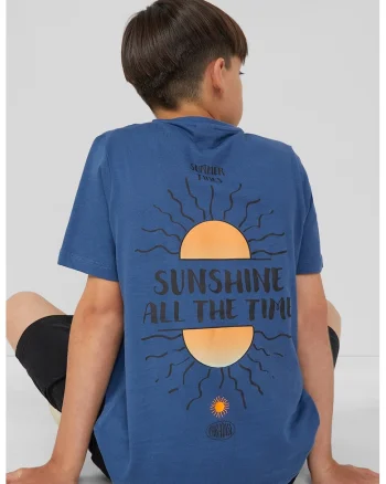 Tricou de bumbac cu imprimeu pe spate, Albastru inchis