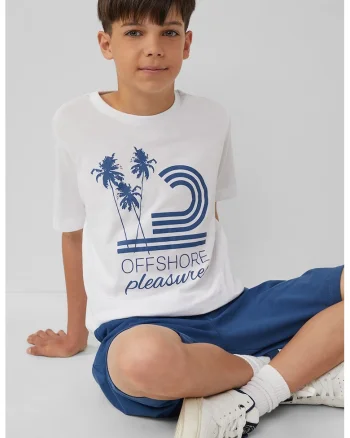 Tricou de bumbac cu design grafic, Albastru inchis/Alb optic