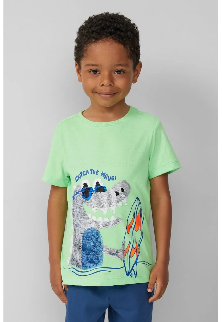 Tricou regular-fit cu imprimeu grafic, Verde pal/Alb optic/Albastru