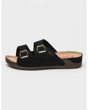 Papuci wedge de piele intoarsa, Negru