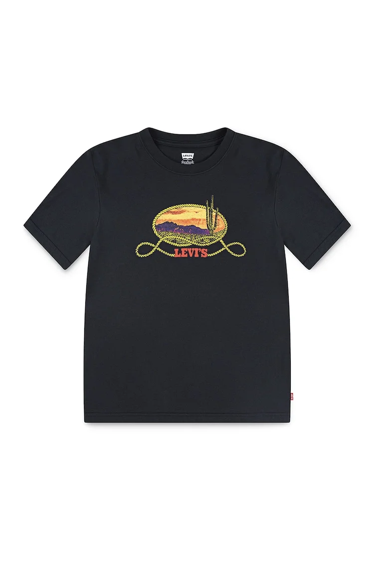 Tricou cu imprimeu grafic si logo, Negru stins