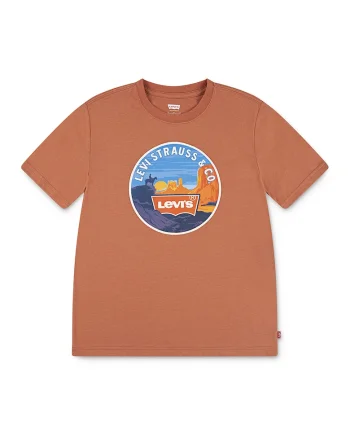 Tricou cu decolteu la baza gatului si imprimeu logo, Portocaliu persan