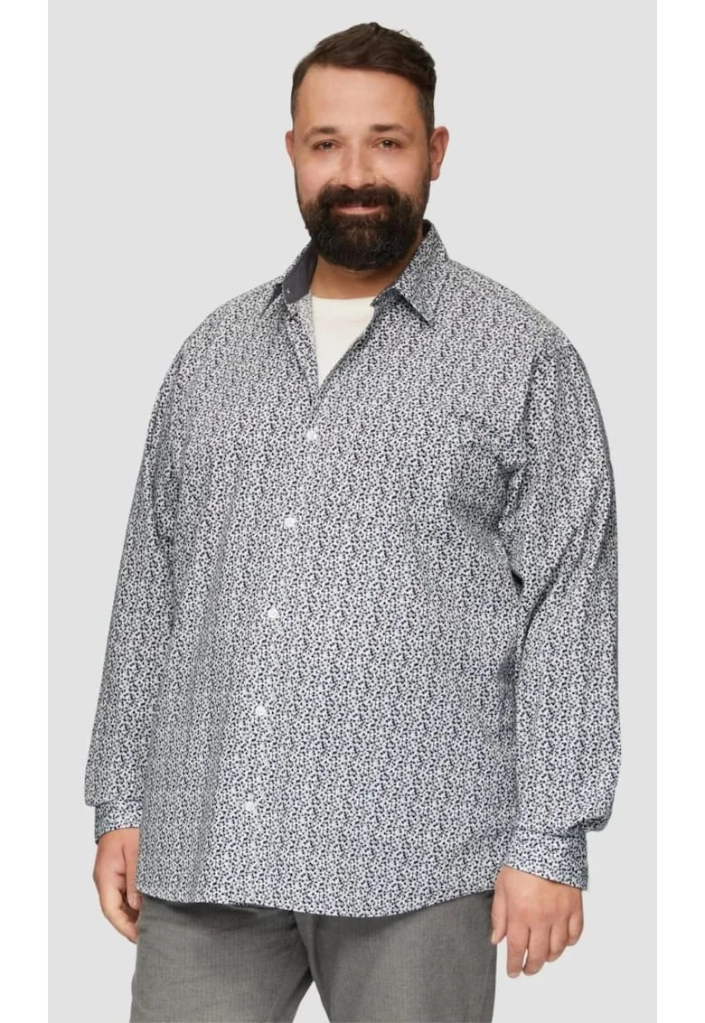 Camasa barbati big sizes, cu maneca lunga si imprimeu floral, Slim Fit, Alb, Alb