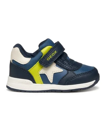 Pantofi sport din piele ecologica si material textil cu segment cu inchidere velcro, Verde lime/Bleumarin