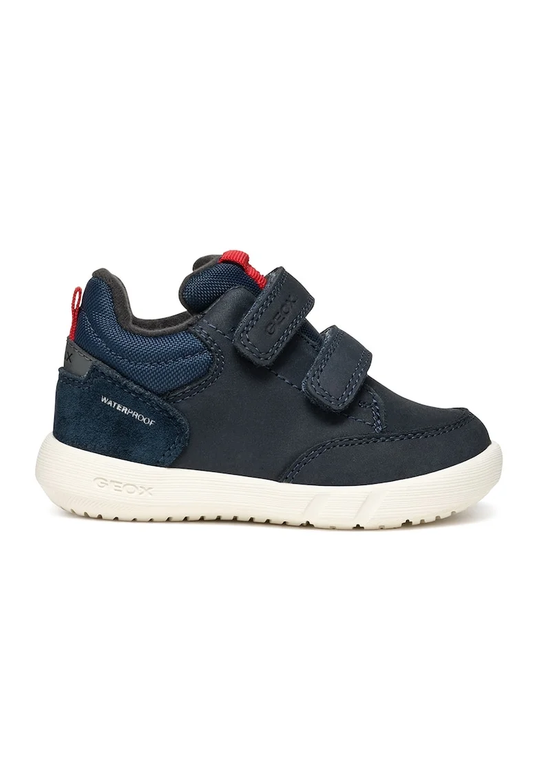 Pantofi sport impermeabili din piele nabuc si garnituri din material sintetic, Rosu/Bleumarin