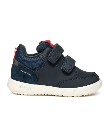 Pantofi sport impermeabili din piele nabuc si garnituri din material sintetic, Rosu/Bleumarin