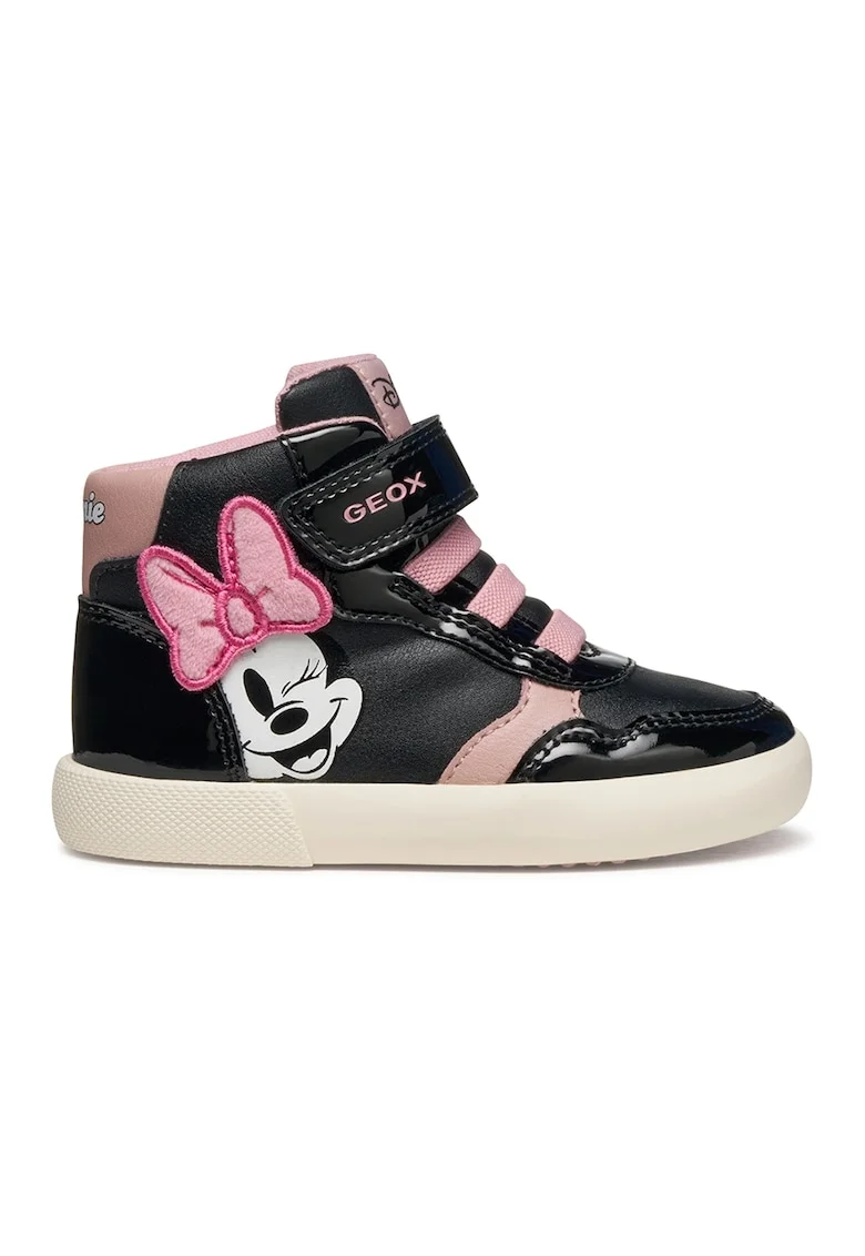 Pantofi sport din piele ecologica cu inchidere velcro si imprimeu Minnie Mouse, Negru/Roz