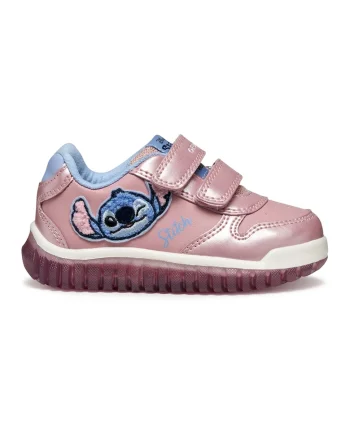 Pantofi sport din piele ecologica cu inchidere velcro si model cu Stitch, Roz/Albastru