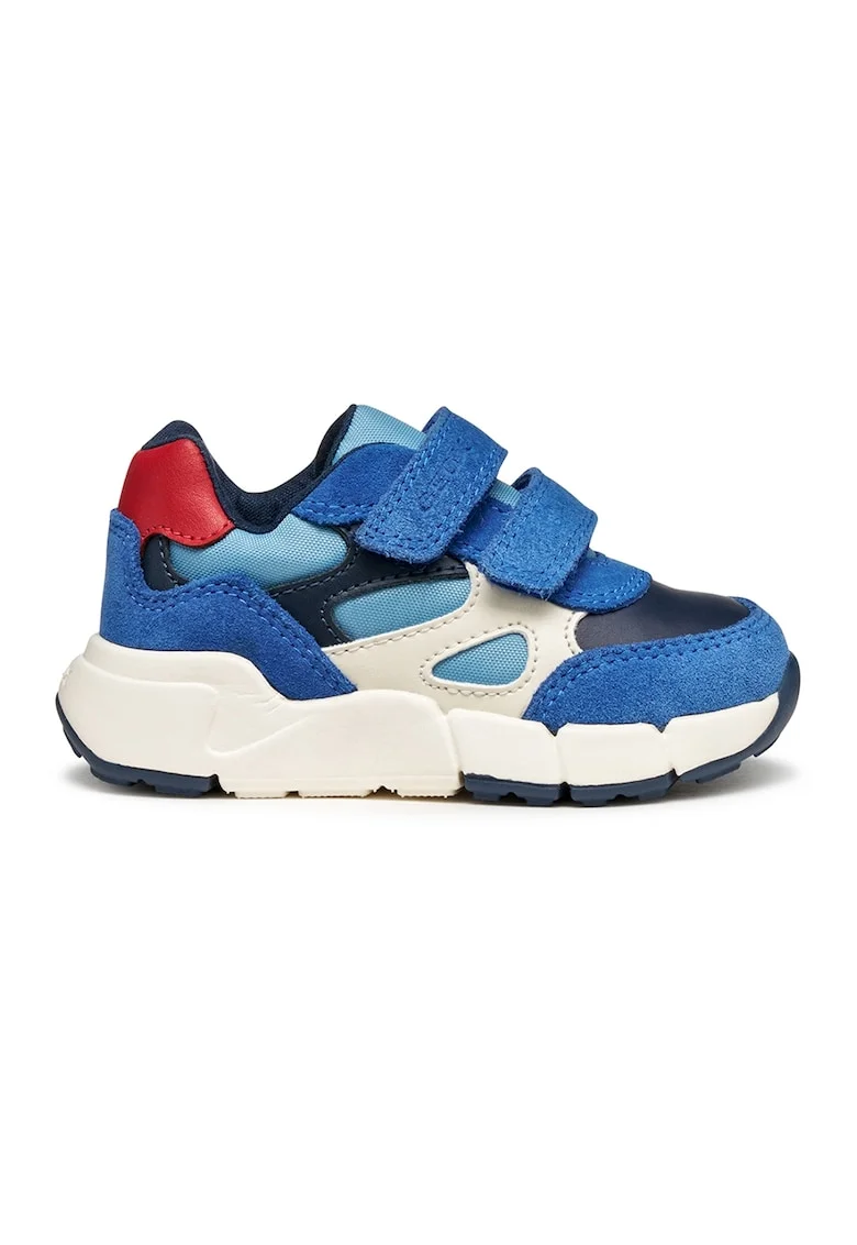 Pantofi sport cu model colorblock, inchidere velcro si garnituri din piele intoarsa, Alb/Albastru royal