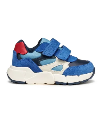Pantofi sport cu model colorblock, inchidere velcro si garnituri din piele intoarsa, Alb/Albastru royal