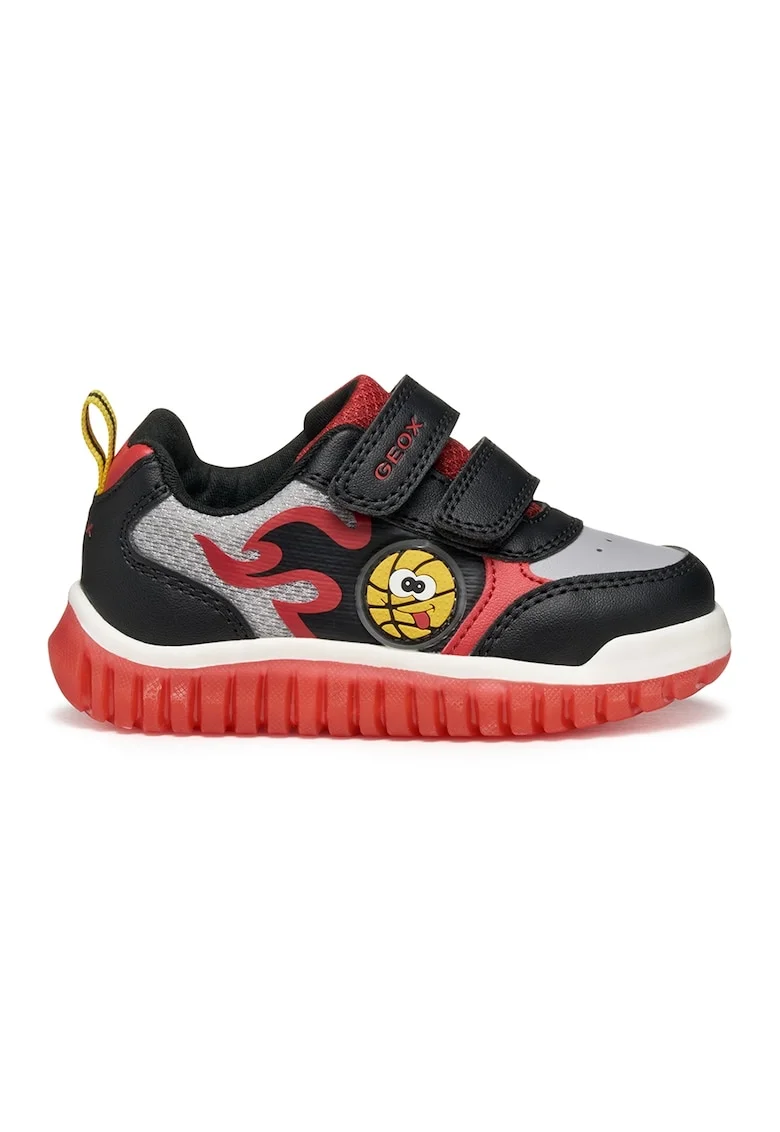 Pantofi sport din piele ecologica cu inchidere velcro, Rosu/Negru