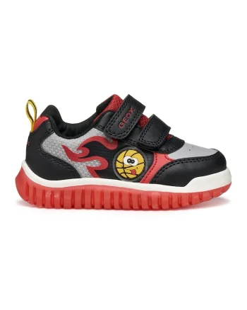 Pantofi sport din piele ecologica cu inchidere velcro, Rosu/Negru