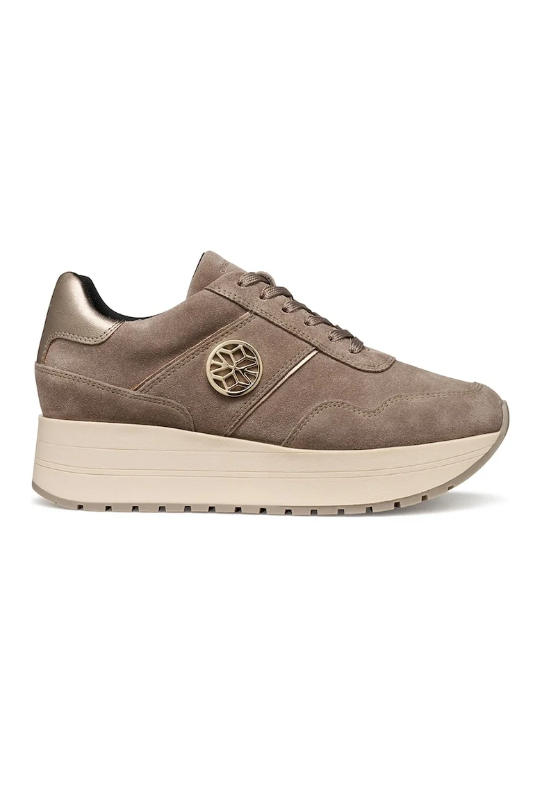 Pantofi sport wedge de piele ecologica si piele intoarsa, Maro taupe