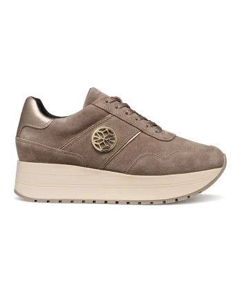 Pantofi sport wedge de piele ecologica si piele intoarsa, Maro taupe