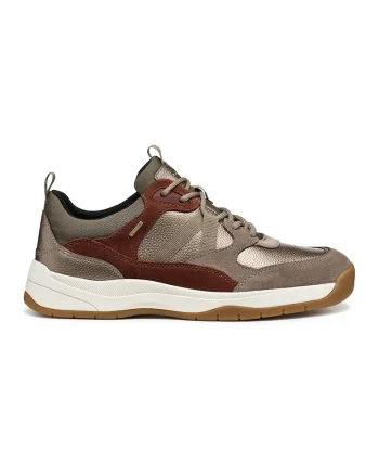 Pantofi sport cu insertii de piele intoarsa, Auriu/Maro taupe