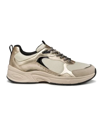 Pantofi sport cu insertii de piele intoarsa, Auriu/Bej deschis