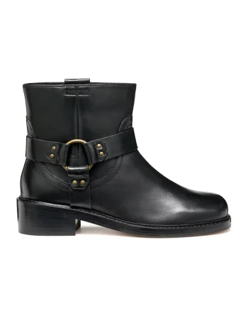 Ghete biker de piele cu varf patrat, Negru