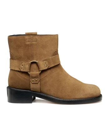 Ghete biker de piele intoarsa cu varf patrat, Caramel