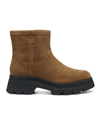 Botine de piele intoarsa cu fermoar, Caramel