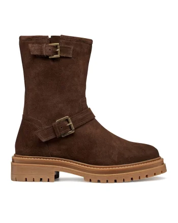 Ghete de piele intoarsa cu catarame, Maro cognac