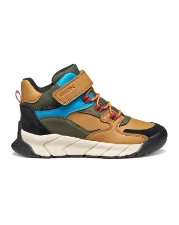 Botine cu garnituri de piele intoarsa si velcro, Caramel/Albastru deschis/Verde feriga