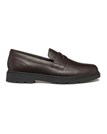 Pantofi loafer din piele cu model uni, Maro inchis