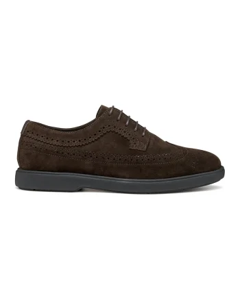 Pantofi derby de piele intoarsa cu perforatii, Maro inchis