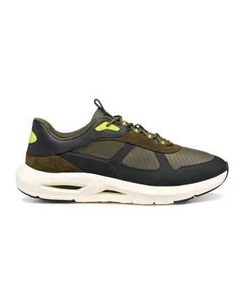 Pantofi sport cu garnituri de piele si plasa, Negru/Kaki