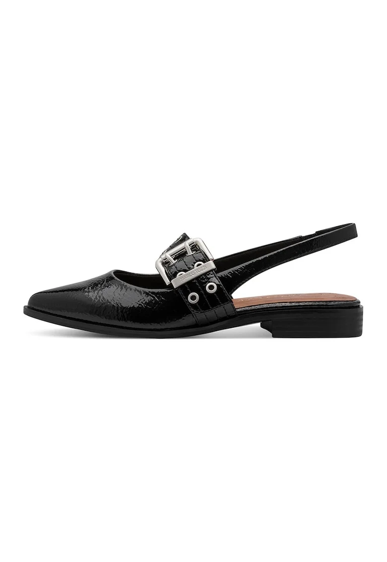 Balerini slingback din piele ecologica cu catarama decorativa, Negru