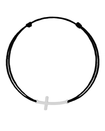 Bratara cu pandantiv Cruce curbata din Argint 925, snur reglabil, Negru