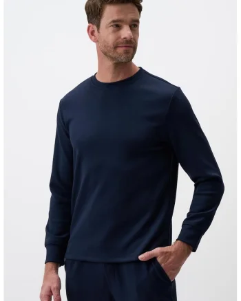 Bluza de trening din amestec de modal cu decolteu la baza gatului, Bleumarin