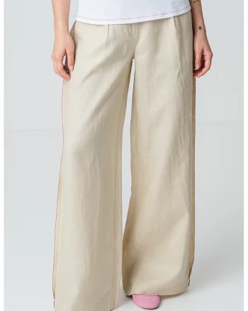 Pantaloni drepti cu talie medie, Bej