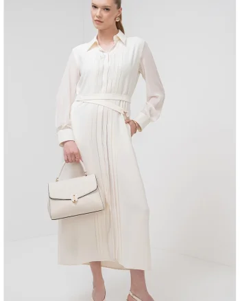 Rochie lunga cu maneci lungi, Crem