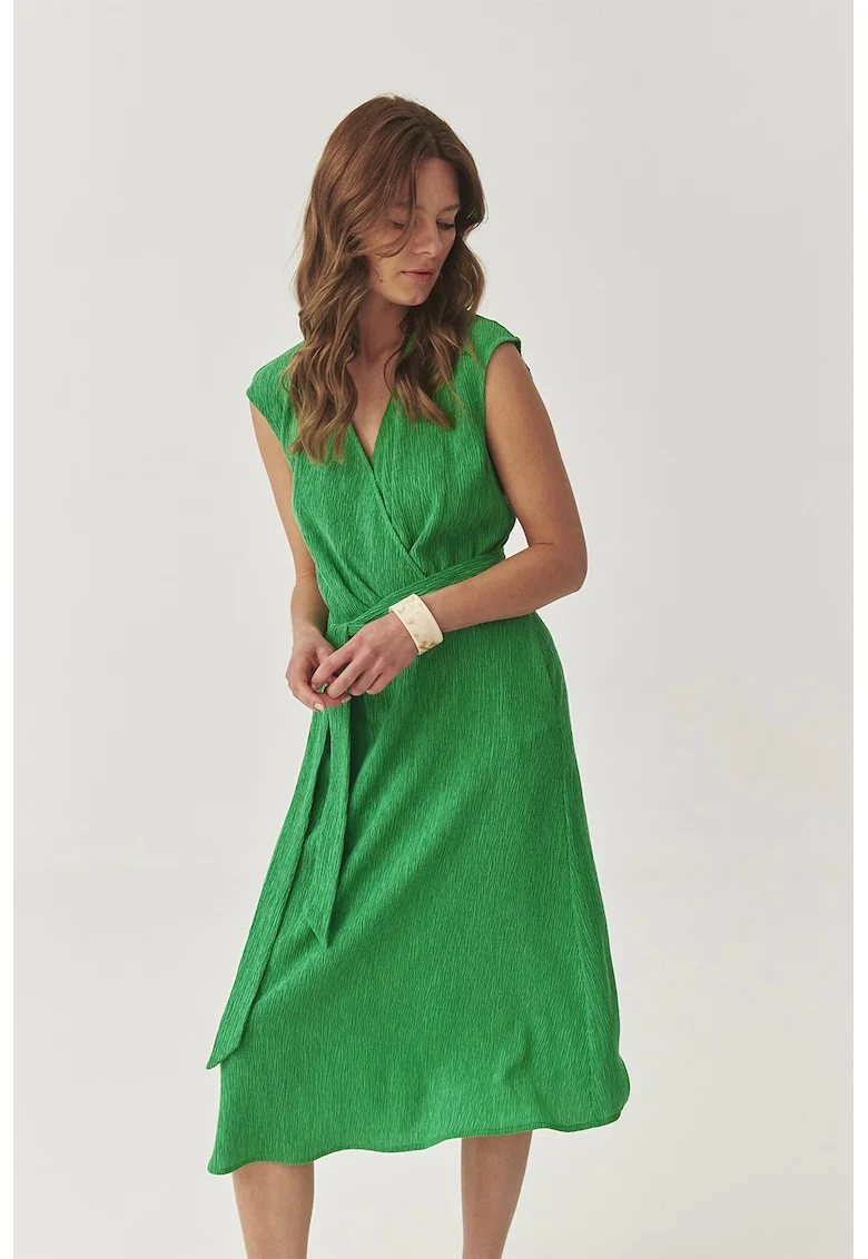 Rochie petrecuta din amestec de lyocell cu model texturat, Verde aquamarin