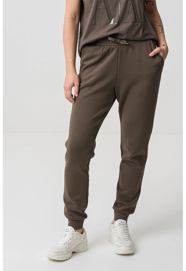 Pantaloni de trening cu croiala conica si snur, Kaki