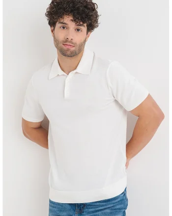 Tricou polo cu model uni, Alb fildes